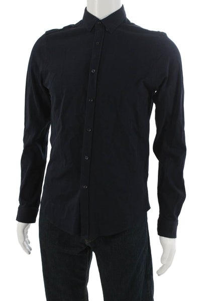 Zara Mens Cotton Collar Long Sleeve Slim Fit Button Down Shirt Navy Size S