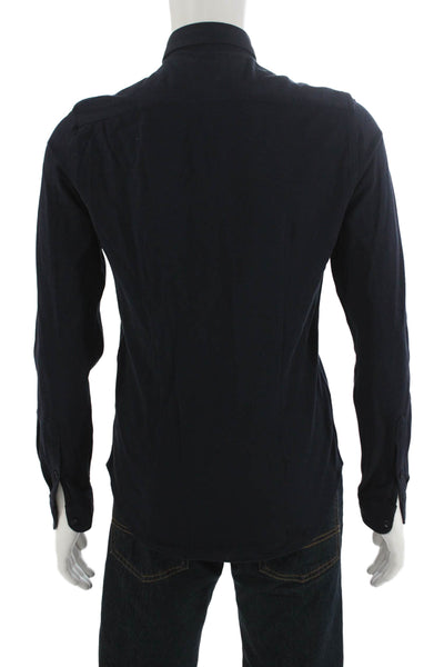 Zara Mens Cotton Collar Long Sleeve Slim Fit Button Down Shirt Navy Size S