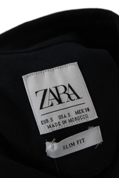 Zara Mens Cotton Collar Long Sleeve Slim Fit Button Down Shirt Navy Size S