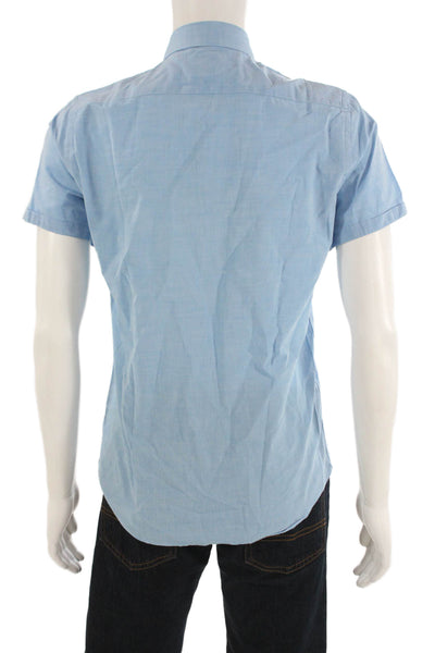 Zara Mens Cotton Collar Short Sleeve Button Down Shirt Light Blue Size S