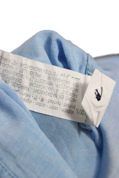 Zara Mens Cotton Collar Short Sleeve Button Down Shirt Light Blue Size S