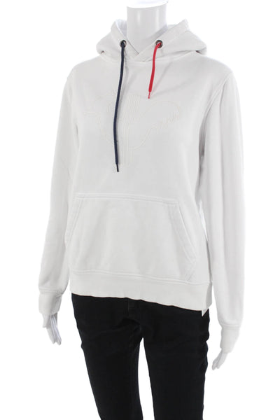 Rossignol Unisex Pullover Hoodie White Cotton Blend Bird Drawstring Size M