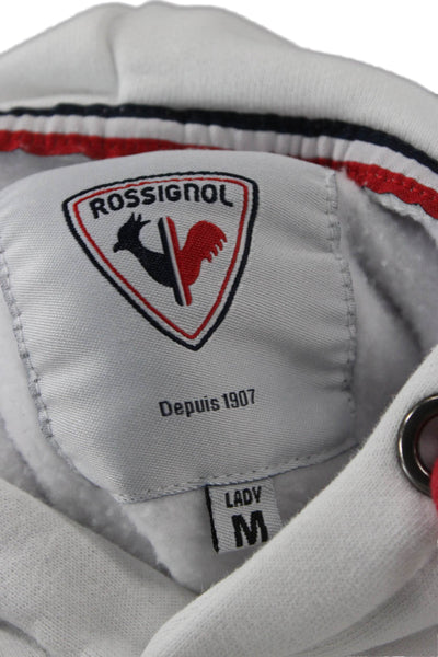 Rossignol Unisex Pullover Hoodie White Cotton Blend Bird Drawstring Size M
