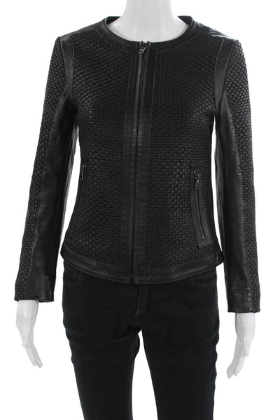 KOC Womens Black Quilted Motorcycle Jacket 100% Genuine Leather Size 38