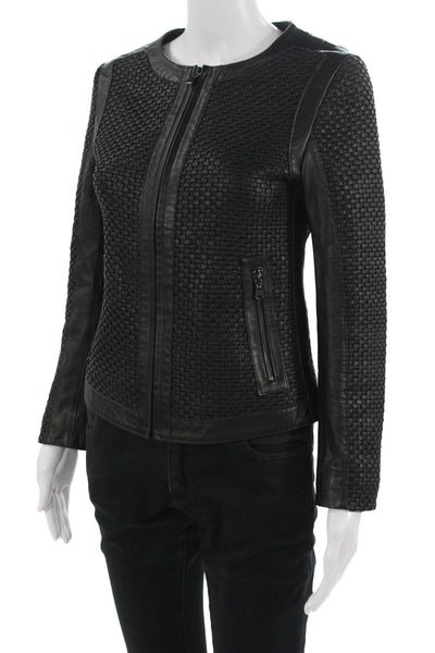 KOC Womens Black Quilted Motorcycle Jacket 100% Genuine Leather Size 38