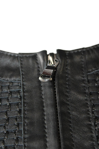 KOC Womens Black Quilted Motorcycle Jacket 100% Genuine Leather Size 38