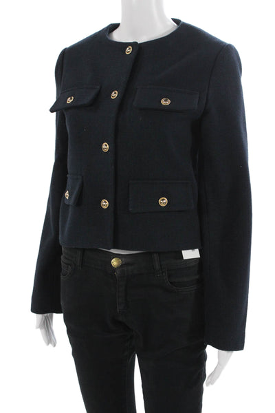 Zara Women Dark Blue Blazer Button Long Sleeve Round Neck Classic Size XS