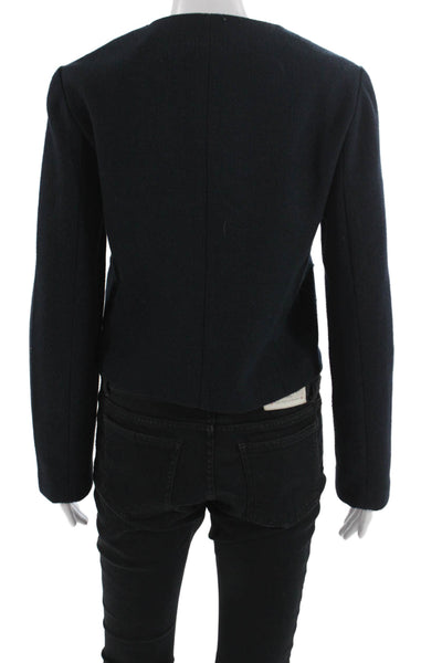 Zara Women Dark Blue Blazer Button Long Sleeve Round Neck Classic Size XS