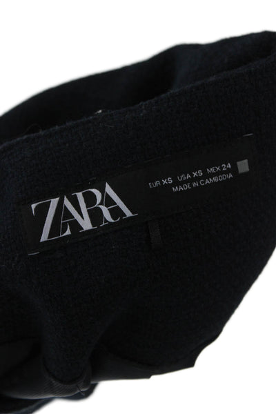 Zara Women Dark Blue Blazer Button Long Sleeve Round Neck Classic Size XS