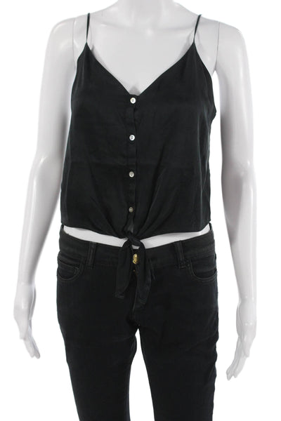 Cami NYC Women Silk V-Neck Sleeveless Camisole Cropped Black Button-Up Size S