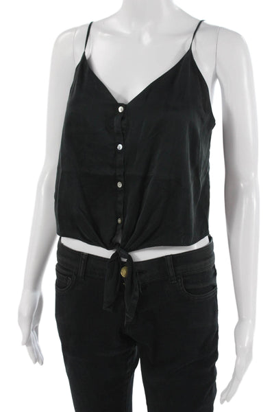 Cami NYC Women Silk V-Neck Sleeveless Camisole Cropped Black Button-Up Size S