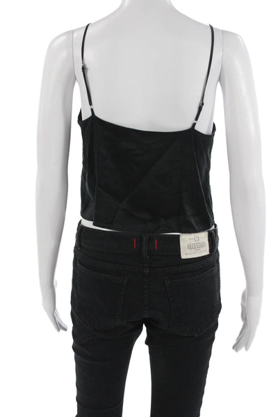 Cami NYC Women Silk V-Neck Sleeveless Camisole Cropped Black Button-Up Size S