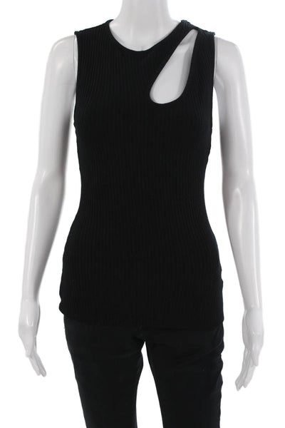 Michael Lauren Women Sleeveless Black Cotton Crewneck Tank Solid Size S