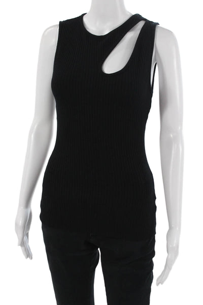 Michael Lauren Women Sleeveless Black Cotton Crewneck Tank Solid Size S