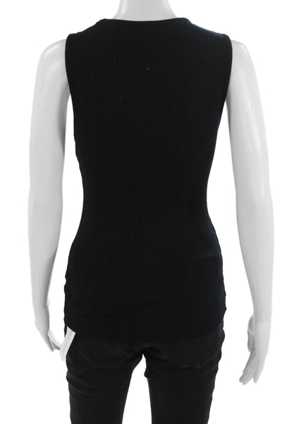 Michael Lauren Women Sleeveless Black Cotton Crewneck Tank Solid Size S