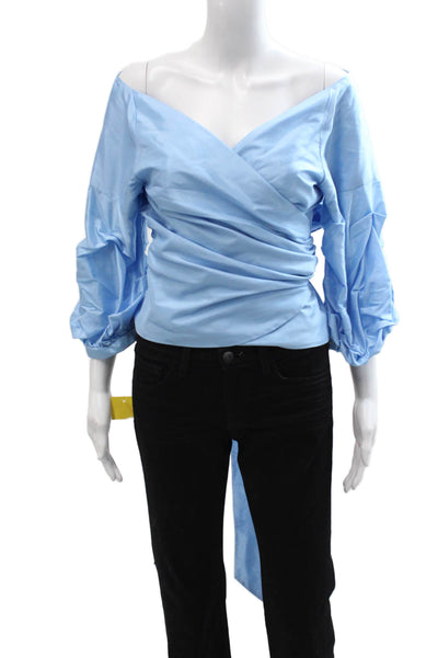 Marisa Baratelli Women Lt Blue Thai Silk V-Neck Tie Blouse 3/4 Sleeve Size 12