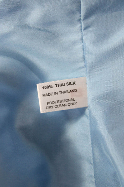 Marisa Baratelli Women Lt Blue Thai Silk V-Neck Tie Blouse 3/4 Sleeve Size 12