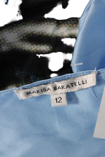 Marisa Baratelli Women Lt Blue Thai Silk V-Neck Tie Blouse 3/4 Sleeve Size 12