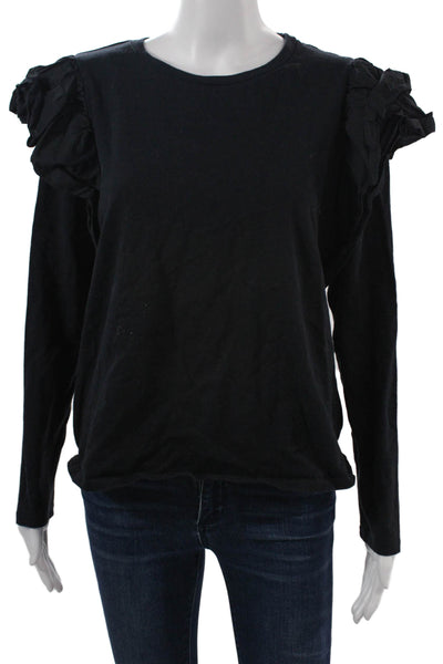 Who What Wear Women Black Cotton Crew Neck Long Sleeve T-Shirt Size L