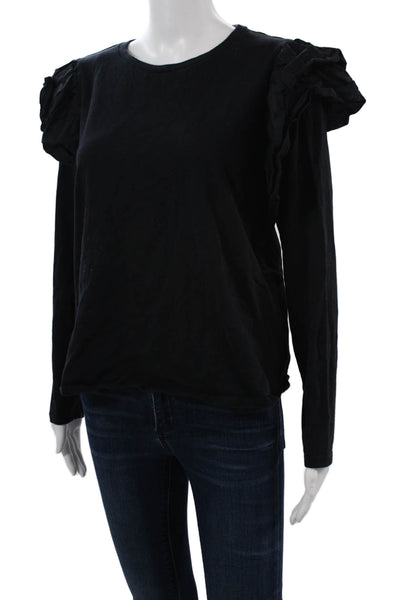 Who What Wear Women Black Cotton Crew Neck Long Sleeve T-Shirt Size L
