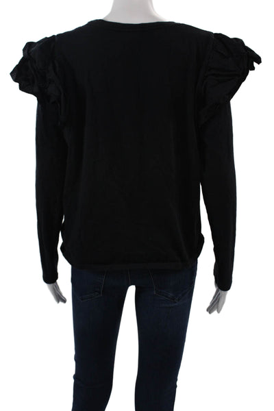 Who What Wear Women Black Cotton Crew Neck Long Sleeve T-Shirt Size L