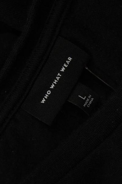 Who What Wear Women Black Cotton Crew Neck Long Sleeve T-Shirt Size L