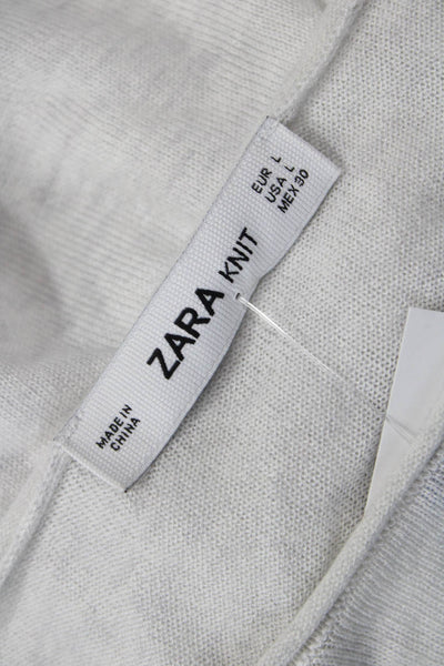 Zara Knit Women Basic White Polyester Crew Neck Short Sleeve T-Shirt Size L