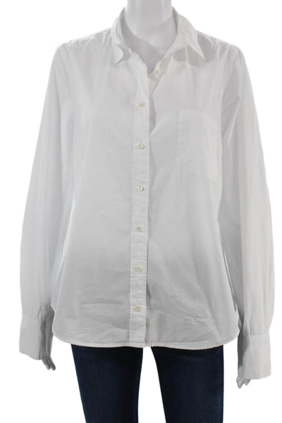 J Crew Women Basic White Cotton Collared Long Sleeve Button-Up Shirt Size 12