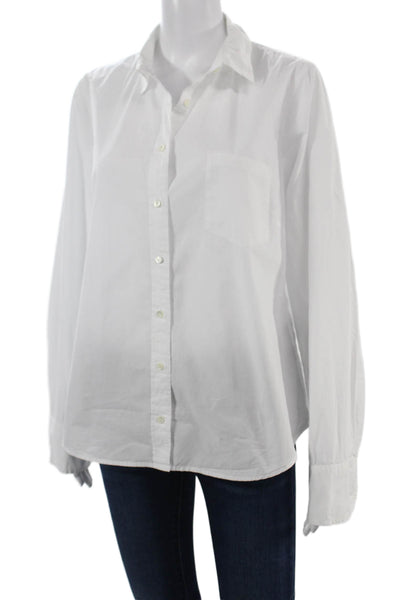 J Crew Women Basic White Cotton Collared Long Sleeve Button-Up Shirt Size 12