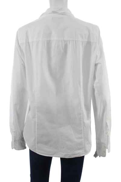 J Crew Women Basic White Cotton Collared Long Sleeve Button-Up Shirt Size 12
