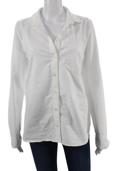 J Crew Women Basic Button-Up Collared Long Sleeve White Cotton Top Size L