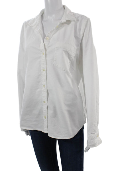 J Crew Women Basic Button-Up Collared Long Sleeve White Cotton Top Size L