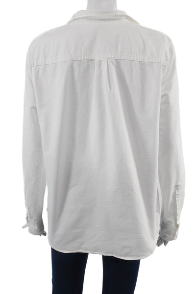 J Crew Women Basic Button-Up Collared Long Sleeve White Cotton Top Size L