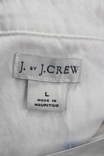 J Crew Women Basic Button-Up Collared Long Sleeve White Cotton Top Size L