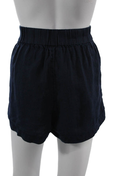 J Crew Unisex Dark Blue Linen Beach Solid Shorts Size S