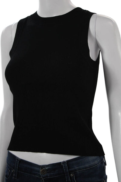 Toccin Womens Basic Black Tank Crew Neck Sleeveless Viscose Stretch Size XS
