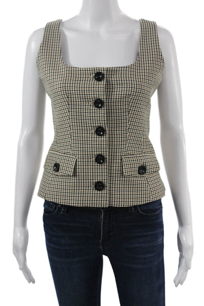 Toccin Unisex Beige Check Square Neck Sleeveless Suit Vest Button Size 2