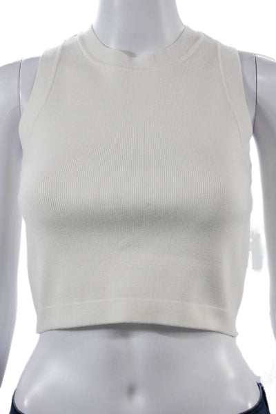 Toccin Women Basic Cropped Tank White Sleeveless Crew Neck Size XS