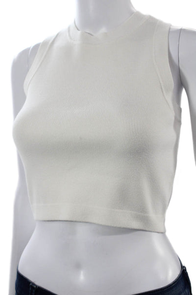 Toccin Women Basic Cropped Tank White Sleeveless Crew Neck Size XS