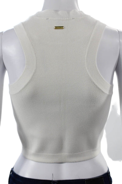 Toccin Women Basic Cropped Tank White Sleeveless Crew Neck Size XS