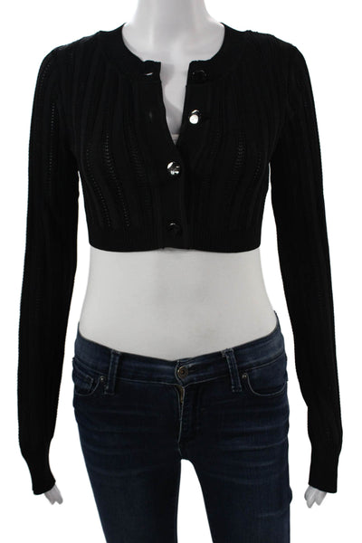 Toccin Women 90s Cardigan Black Crew Neck Button Long Sleeve Size XS