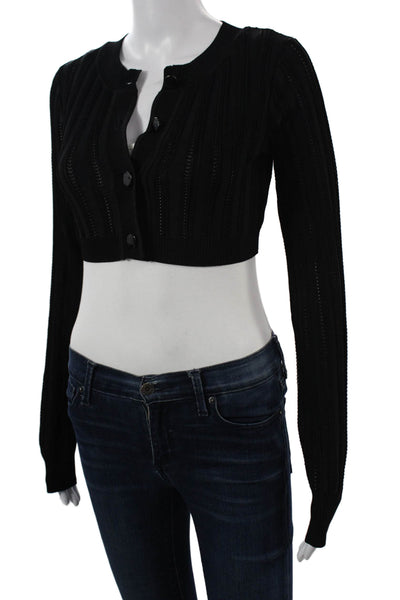 Toccin Women 90s Cardigan Black Crew Neck Button Long Sleeve Size XS