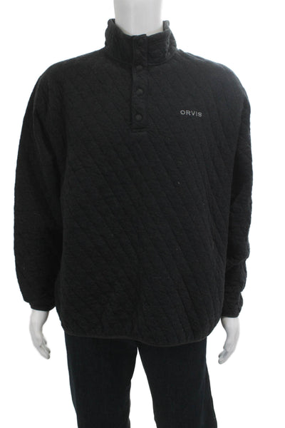 Orvis Mens Pullover Sweatshirt Black Argyle Mock Neck 100% Cotton Size L