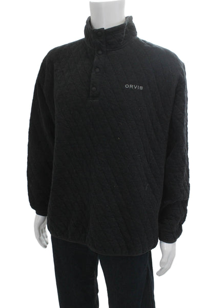 Orvis Mens Pullover Sweatshirt Black Argyle Mock Neck 100% Cotton Size L