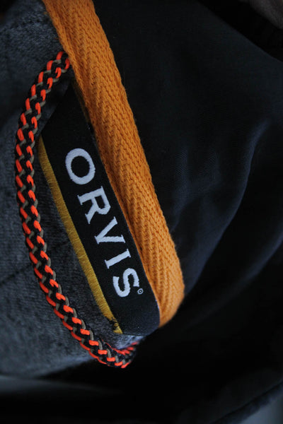 Orvis Mens Pullover Sweatshirt Black Argyle Mock Neck 100% Cotton Size L