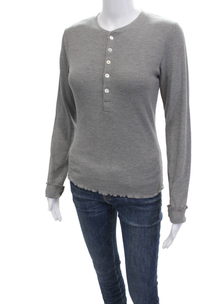 WSLY Womens Basic Button-Up Gray Long Sleeve Crew Neck Top Size S