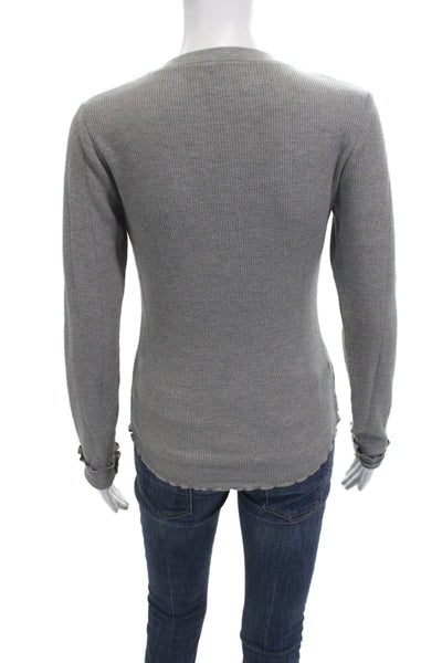 WSLY Womens Basic Button-Up Gray Long Sleeve Crew Neck Top Size S
