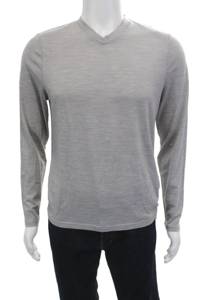 Naadam Mens V-Neck Long Sleeve Gray Wool Blend Tee Size S
