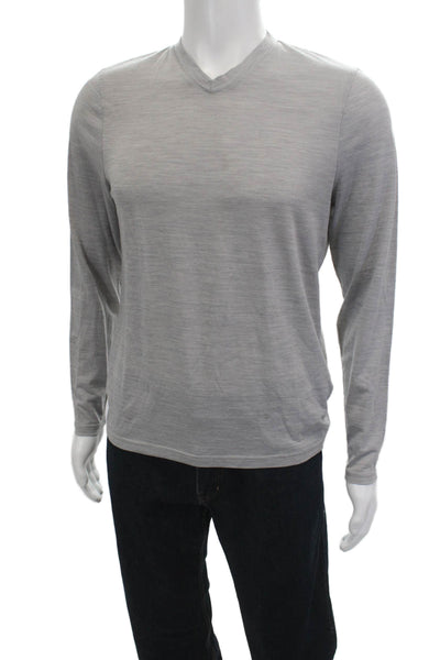 Naadam Mens V-Neck Long Sleeve Gray Wool Blend Tee Size S
