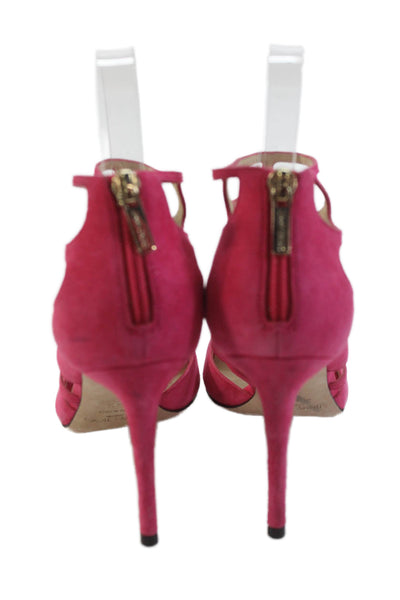 Jimmy Choo Womens Suede Cut Out Sandal Heels Magenta Pink Size 34.5 4.5